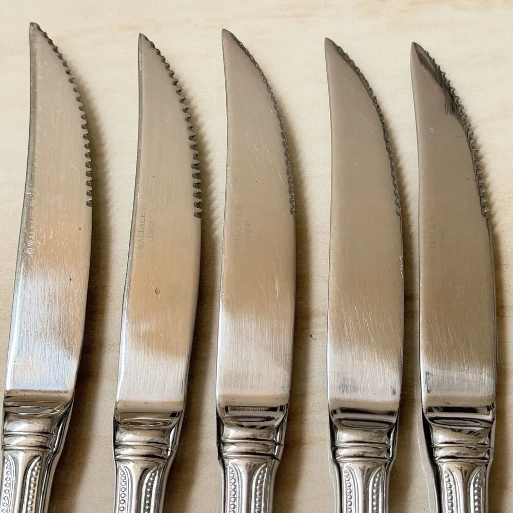 5pc Wallace Continental Bead Steak Knives 9 1/8” Stainless 18/10 China